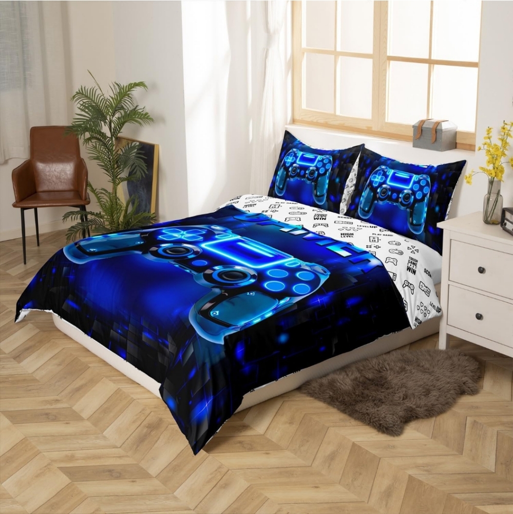 Gamer Blue and Black 3 Piece Bedding Set - Picture 3 of 6
